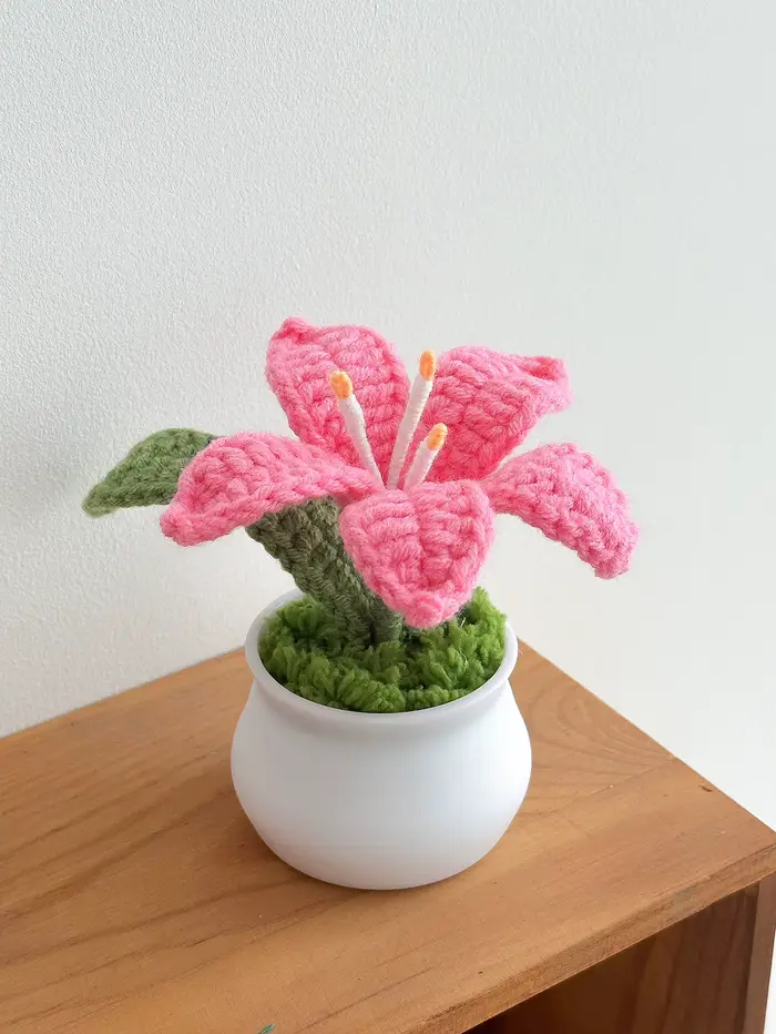 Pot de fleurs de lys tissé à la main, délicat, au crochet, cadeau de fête des mères
