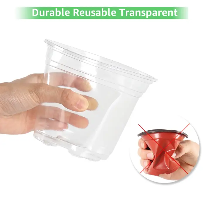 Pots de pépinière transparents de 3.5/4/5 pouces, jardinière en plastique Transparent avec trous de 