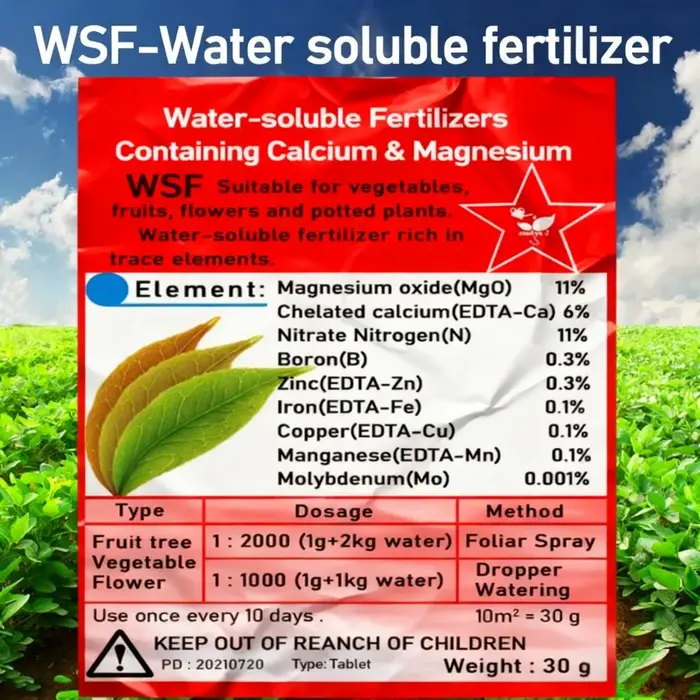 Engrais hydrosolubles WSF, contenant du calcium et du magnésium, engrais chélaté, nutrition végétale
