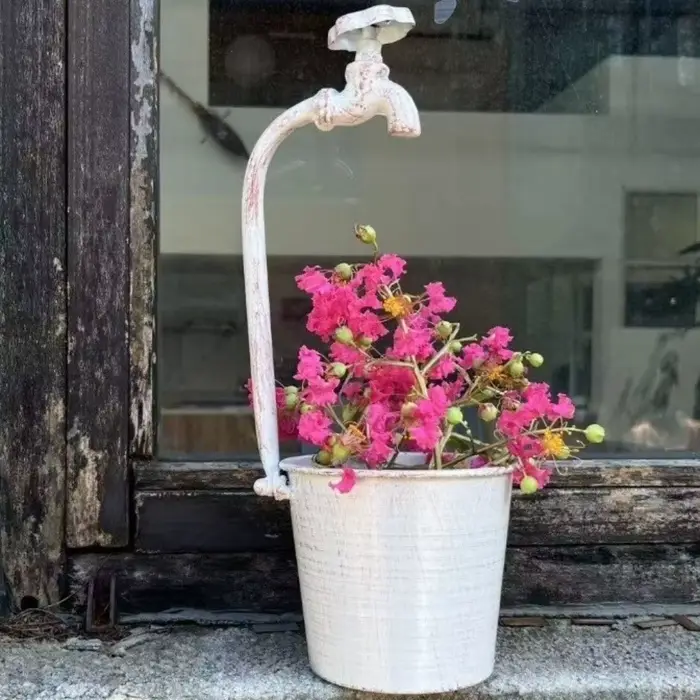 Pot de fleurs rustique en métal, résistant aux fissures et à la corrosion, style rétro vintage, jard