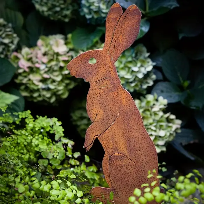 Piquet de jardin de lapin en métal rustique – Silhouette