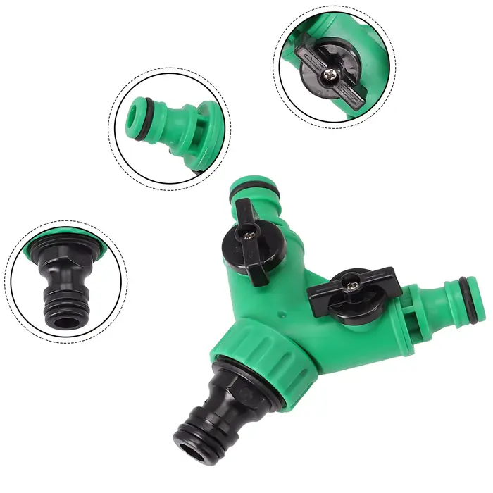 Connecteurs de tuyaux d'eau de jardin à 2 voies, adaptateur de tuyau, Valve de séparation de tuyau e