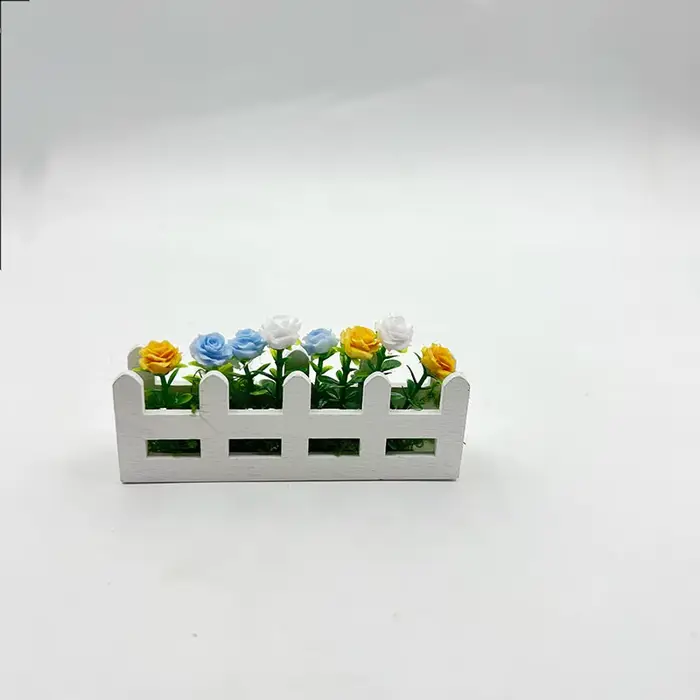 Mini fleur en pot, ensemble de fleurs de clôture de roses, ornement décoratif Miniature en bois, acc