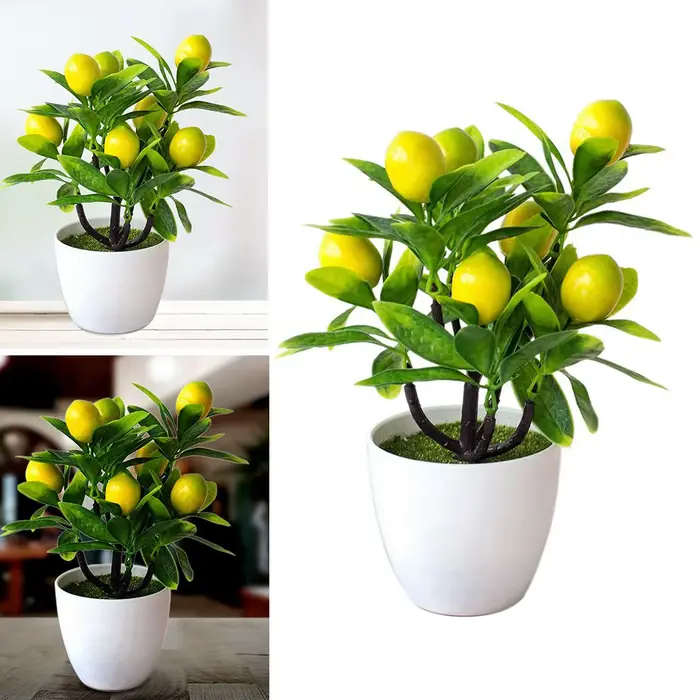 Simulation de Fruits artificiels au citron, 18CM, bonsaï, décoration de la maison, plante en pot, or