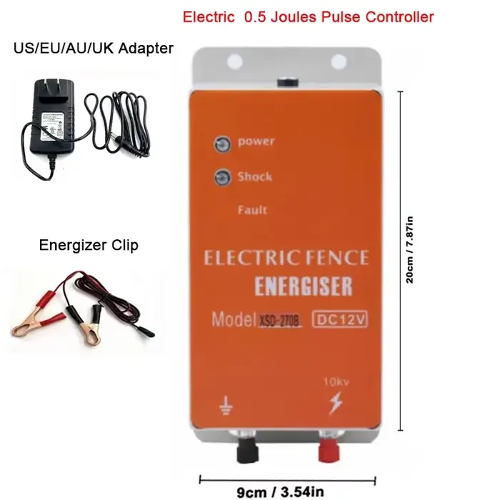 Éneriseur de clôture électrique DC 12V 0.5- 1 joule, pour animaux, bovins, ferme, volaille, chargeur
