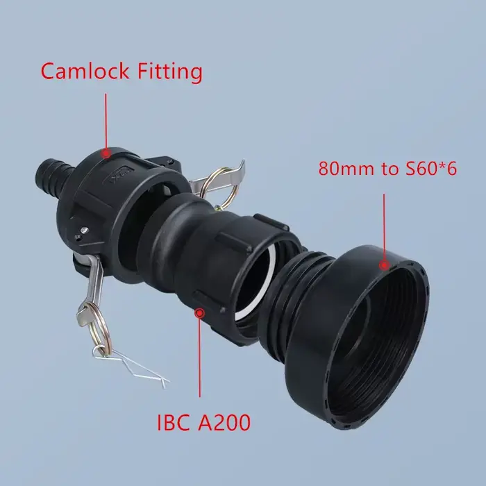 Adaptateur A200 précieux en polypropylène IBC, connecteur de assujeten plastique Camlock BLOPack, ha