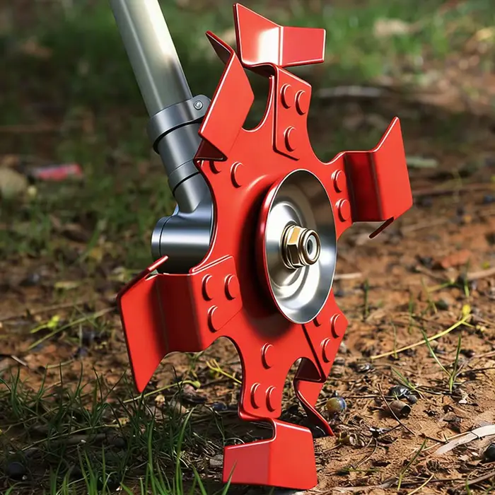 Tête de coupe pour tondeuse à gazon avec roue de désherbage et lame