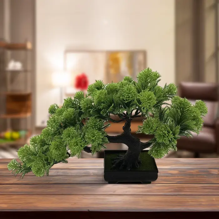 Simulation d'arbre de pin bonsaï artificiel, plantes en pot, arbre d'exposition de bureau pour bibli