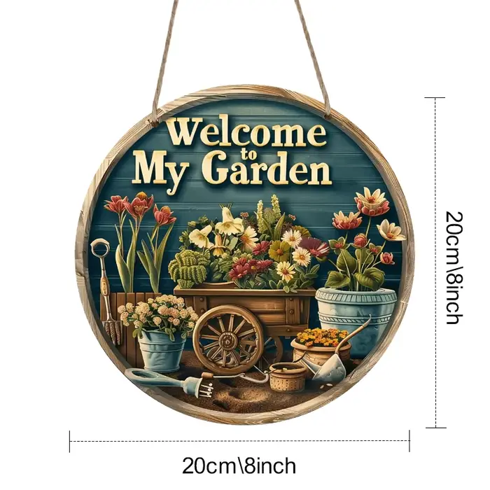 Panneau mural rond en bois 2D de bienvenue à mon jardin, 8 pouces, pour intérieur et extérieur, ferm