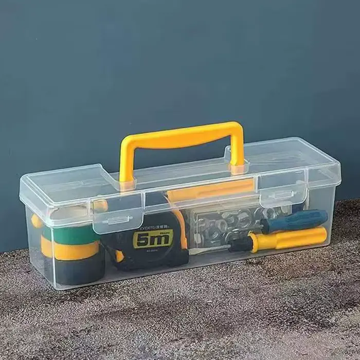 Boîte à outils transparente portable (HB05) grande capacité, en plastique épais, avec poignée, pour 