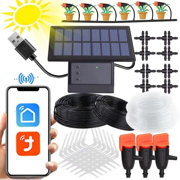 Tuya-Kit d'irrigation goutte-à-goutte automatique, pompe solaire avec minuterie, système d'arrosage 