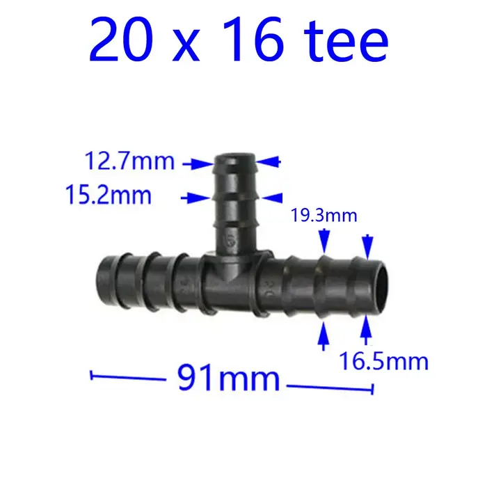 Tuyau d'arrosage PE 25mm/20mm/16mm, connecteurs réducteurs en T, séparateur d'eau 3/4 1/2, raccords 