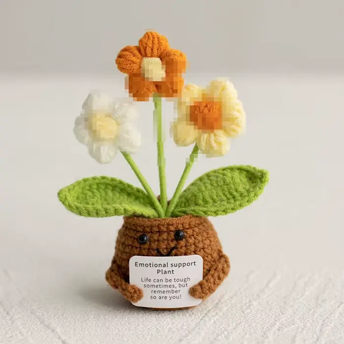 Plante artificielle tricotée en pot, décoration de bureau, poupée portable, énergie positive, cadeau