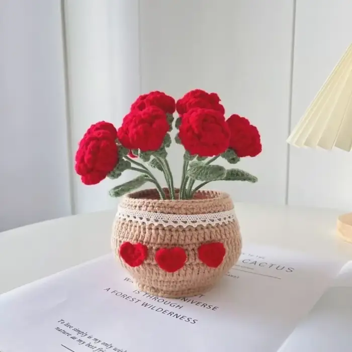 Bundle de fleurs en pot de tulipe fait à la main, matériel de crochet bricolage, décoration de sac, 