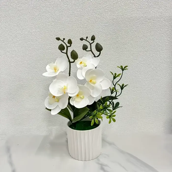 Plante d'orchidée artificielle en pot, orchidée Phalaenopsis dans un vase décoratif, arrangement pou