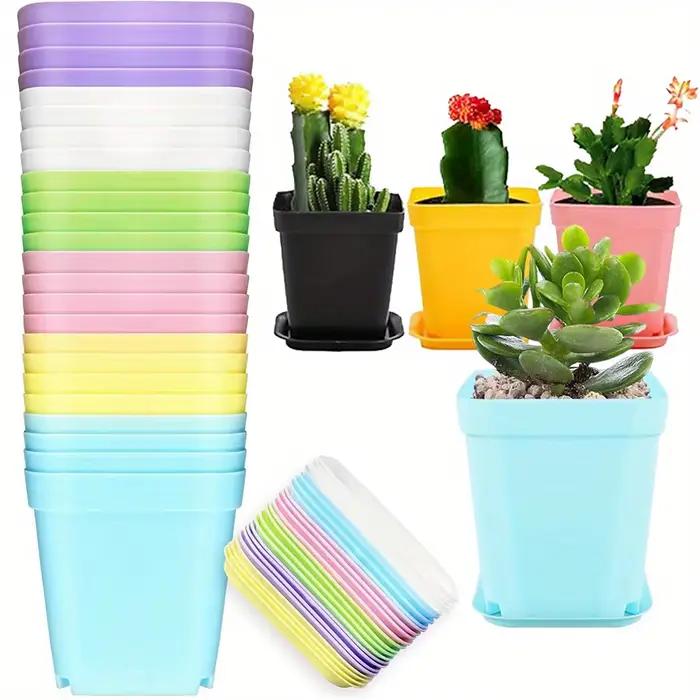 Pots carrés en plastique de 7cm avec plateaux