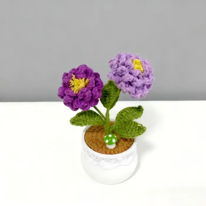 Pivoine au Crochet faite à la main en pot, Simulation de fleur, décoration de mariage pour la maison