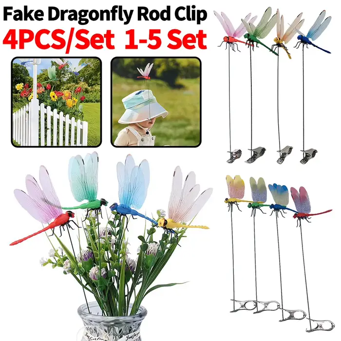 Clip d'insertion de libellule simulé, décoration de jardinage légère, pince à insectes, répulsif d'i